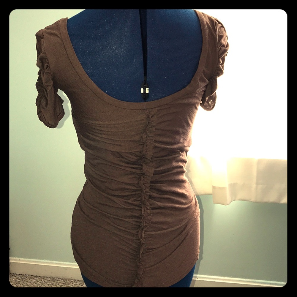 Brown Blouse with Ruffle Detail on Back